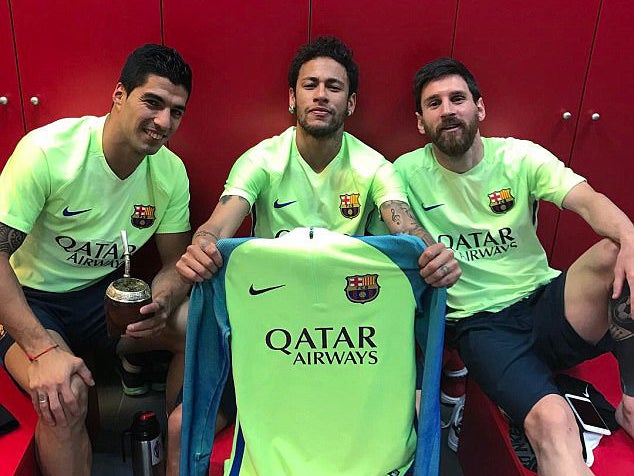 Neymar shared a photograph of himself replicating Messi's clásico celebration