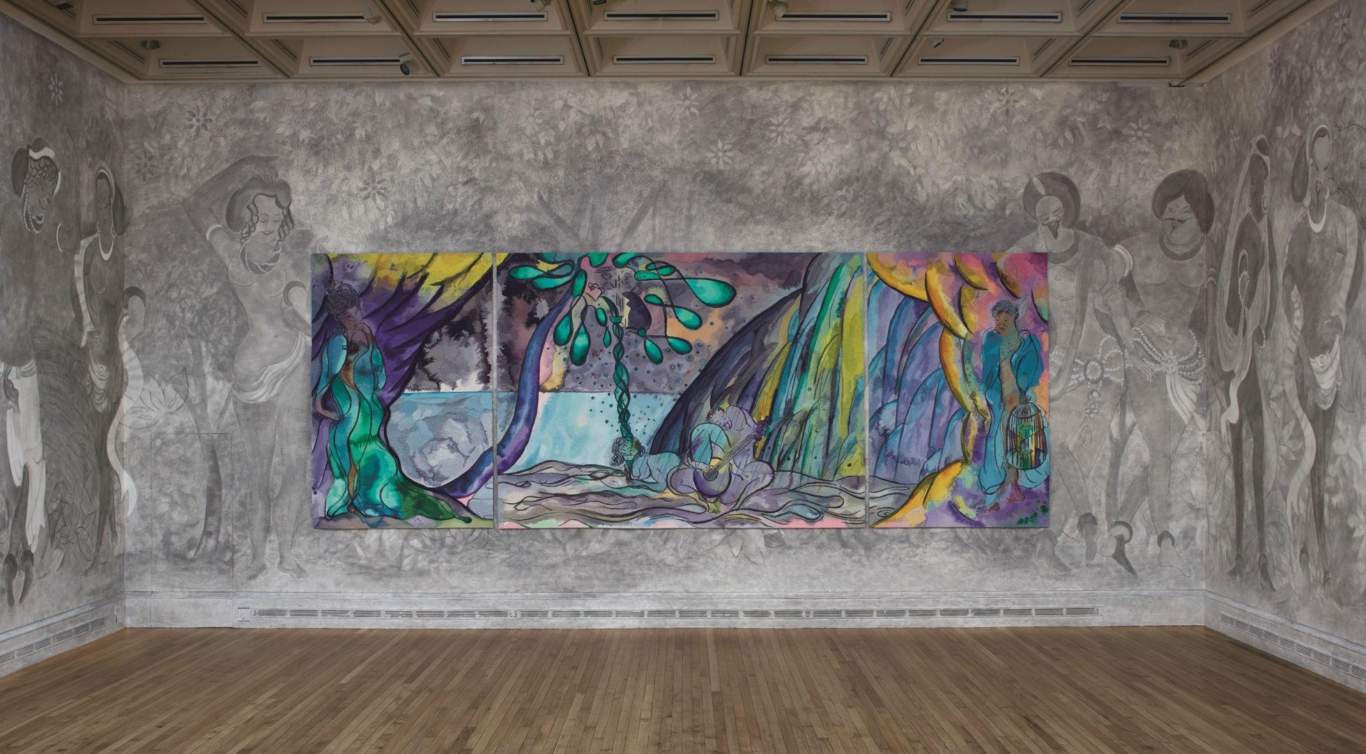 Installation view, 'Chris Ofili: Weaving Magic' at the National Gallery