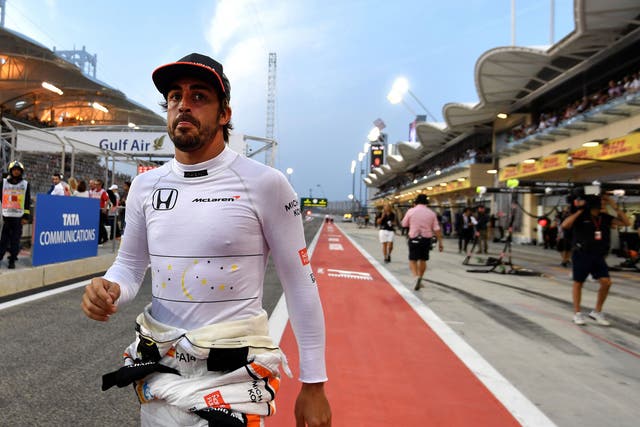 Alonso at the Sakhir circuit in Manama for the Bahrain Formula 1 Grand Prix