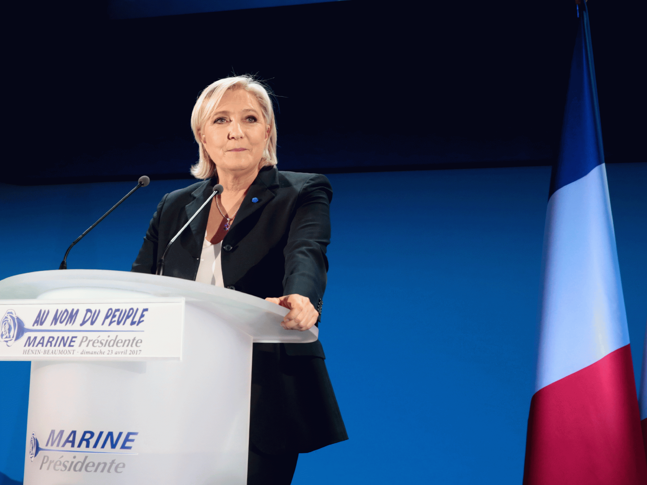 Marine Le Pen delivers a speech in Henin-Beaumont