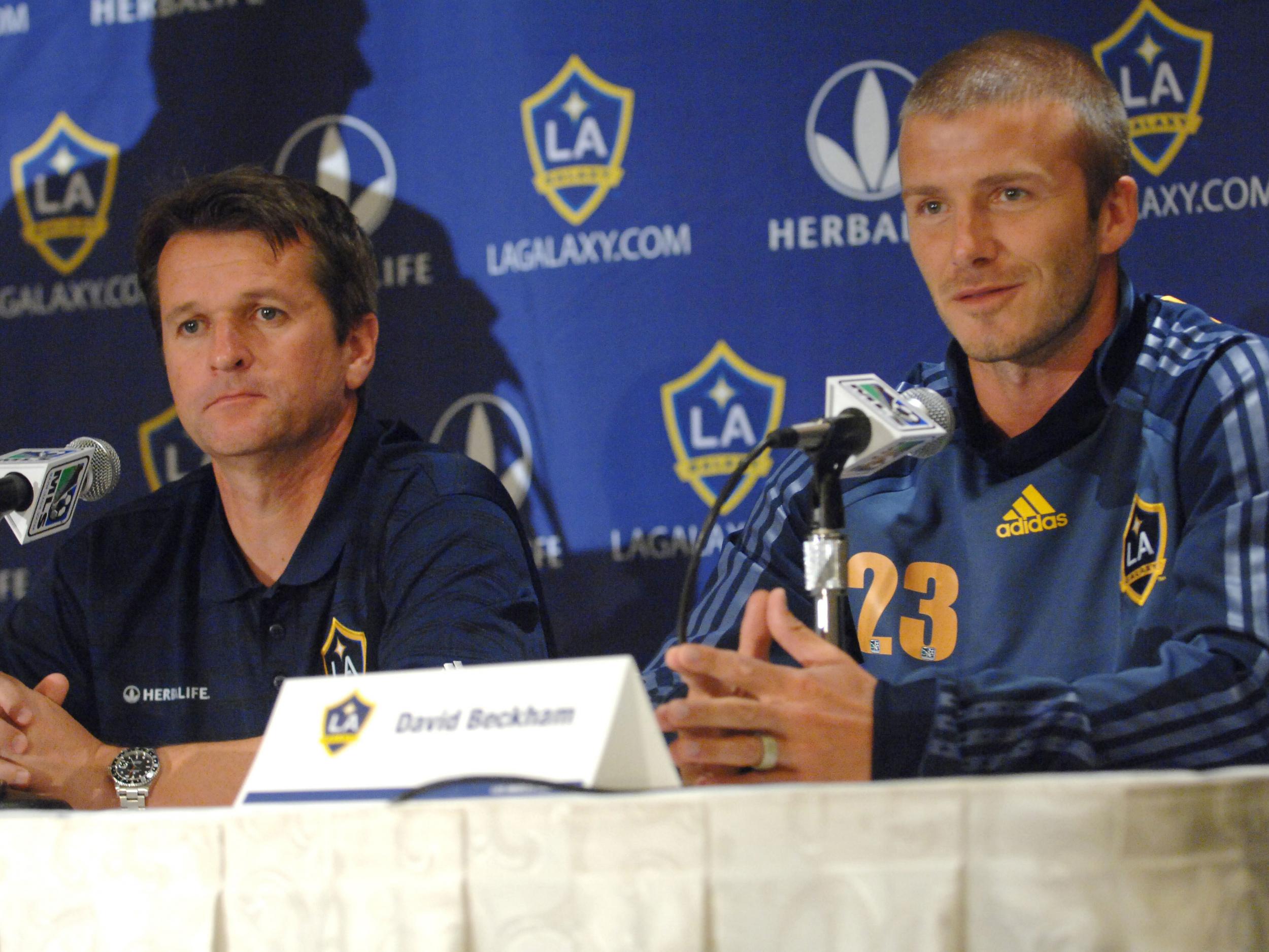 Yallop pictured in his LA Galaxy days, alongside David Beckham