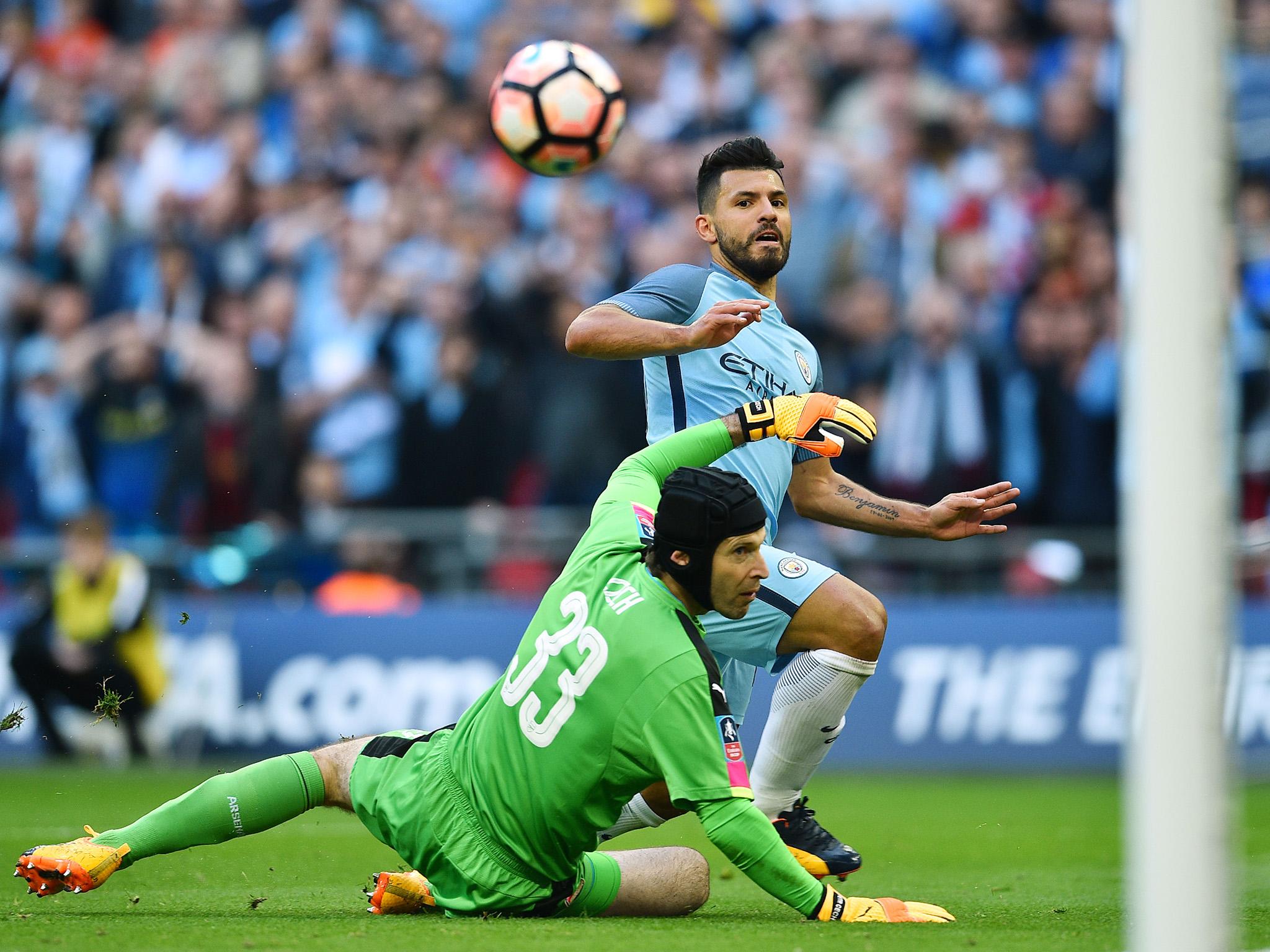 Aguero scores against Arsenal in the FA Cup semi-final at Wembley