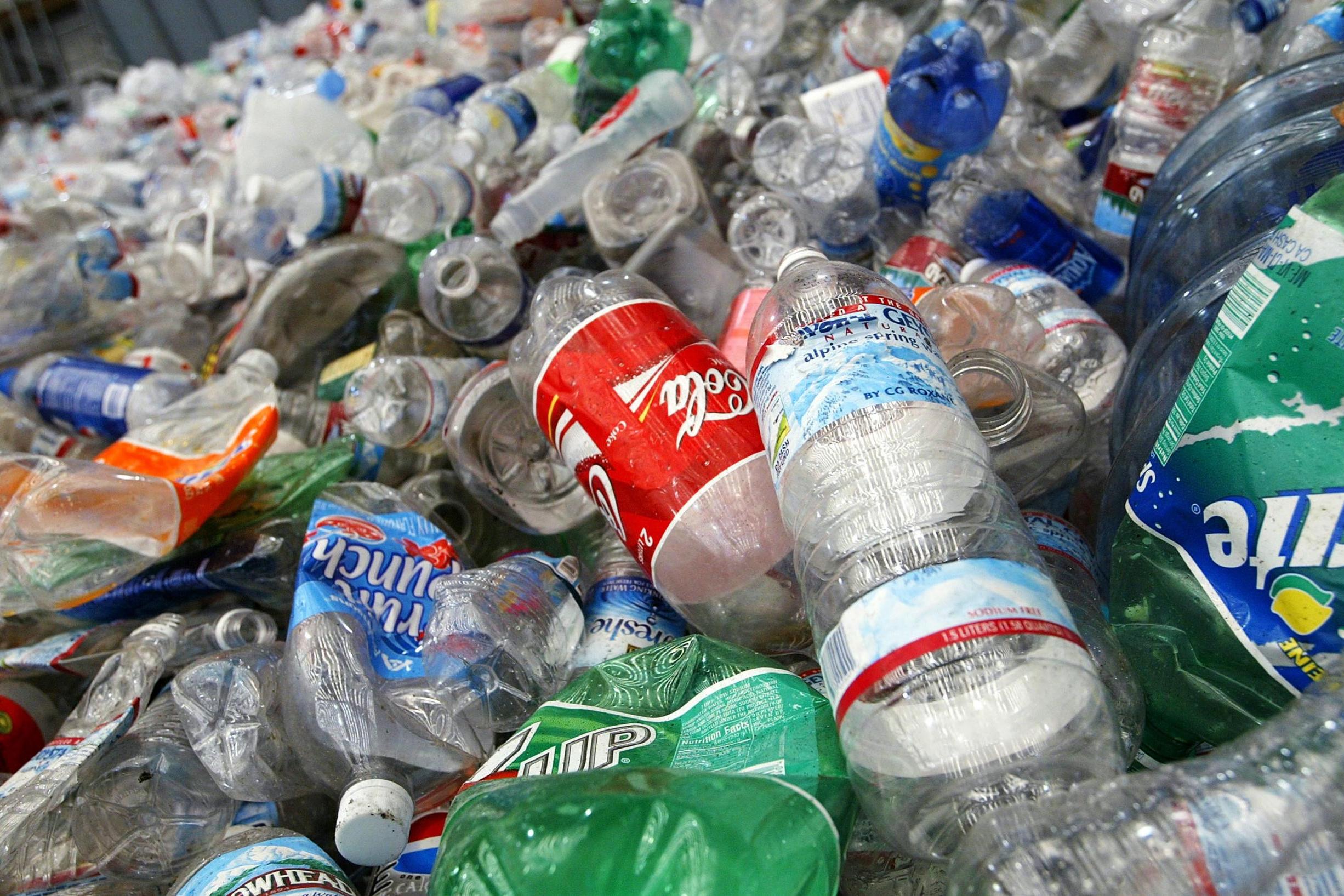 Picture: Recycled plastic bottles are seen at the San Francisco Recycling Center