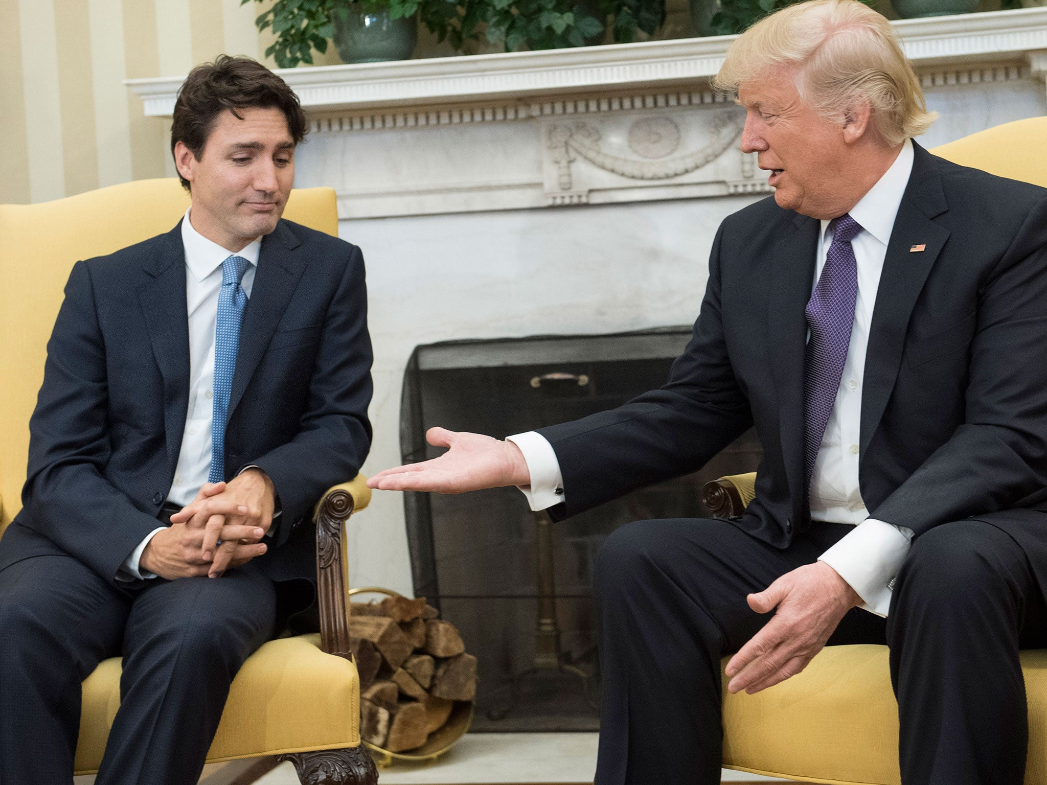 Donald Trump and Canadian Prime Minister Justin Trudeau during a meeting at the White House on 13 February 2017