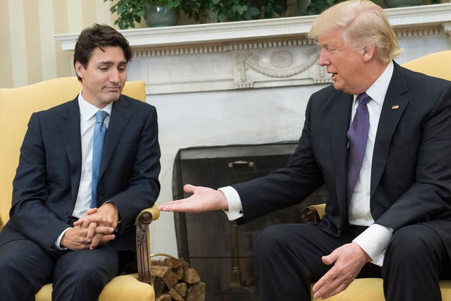 Donald Trump and Canadian Prime Minister Justin Trudeau during a meeting at the White House on 13 February 2017