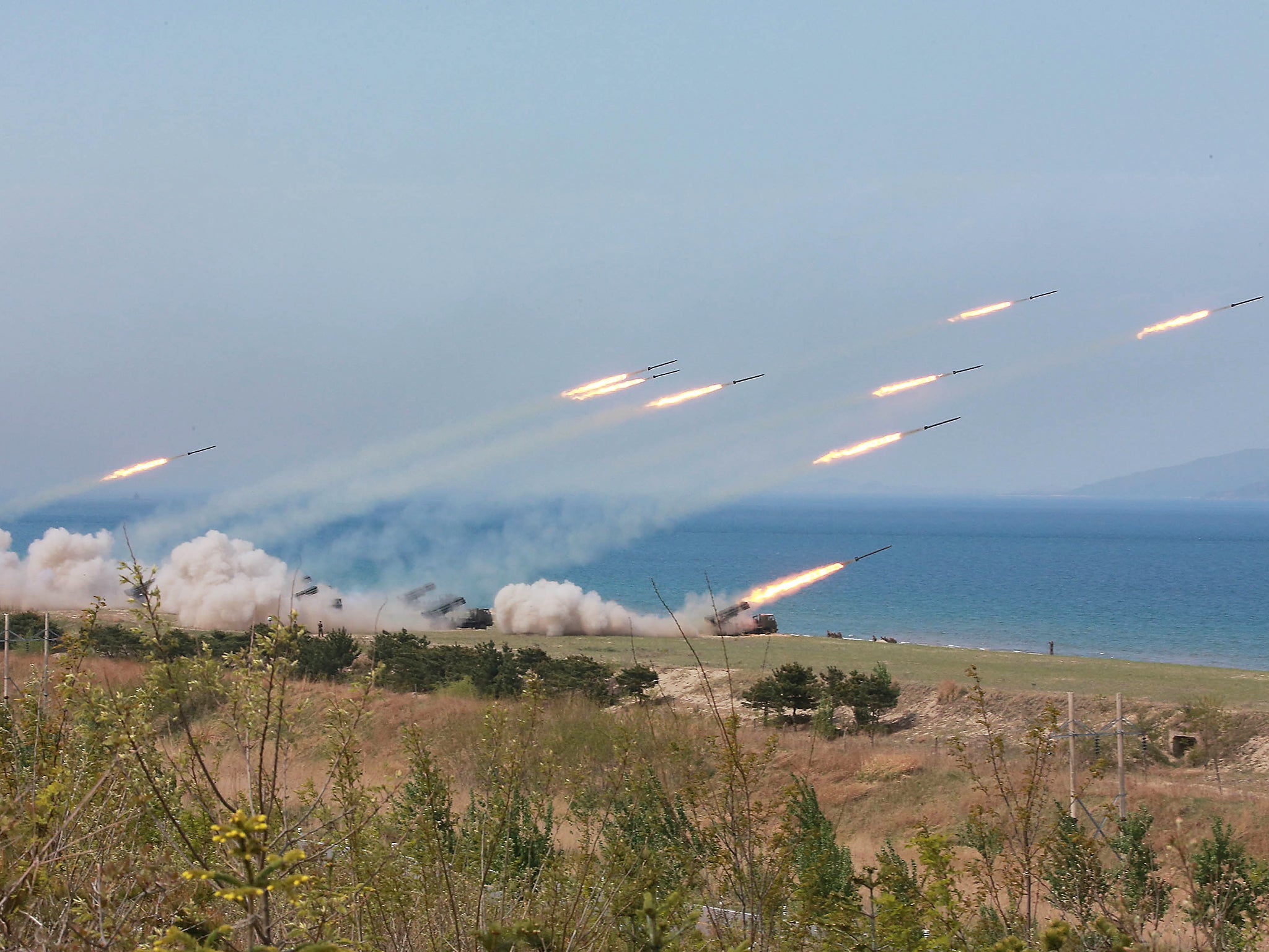 A military drill marking the 85th anniversary of the establishment of the Korean People's Army (KPA) is seen in this handout photo by North Korea's Korean Central News Agency (KCNA)