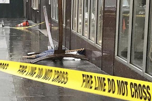 A wooden-framed hammock fell from a fifth-floor roof terrace in New York, seriously injuring a British woman