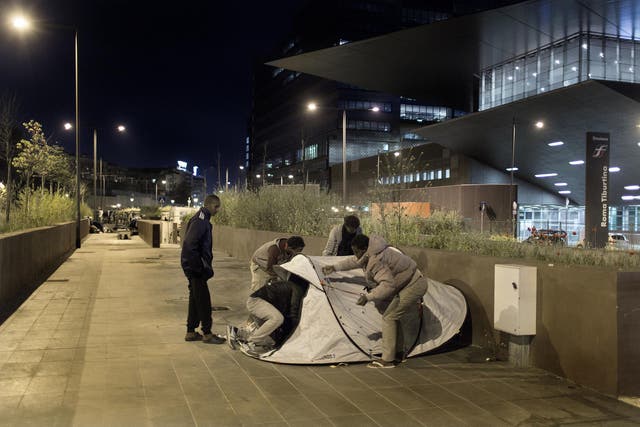 A group of Eritreans set up a tent outside the Tiburtina train station (Alessandro Penso/Washington Post)