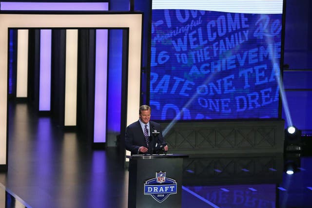 Roger Goodell, the NFL commissioner, stands at the start of the 2016 draft