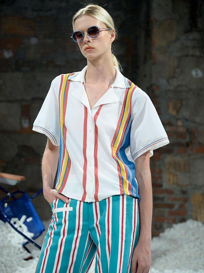 At Rosie Assoulin stripes came in sunny hues like canary yellow, spring green and blue