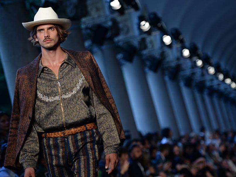 Missoni's cowboys wore desert tones, embroidered shirts and boots cut from buffalo leather