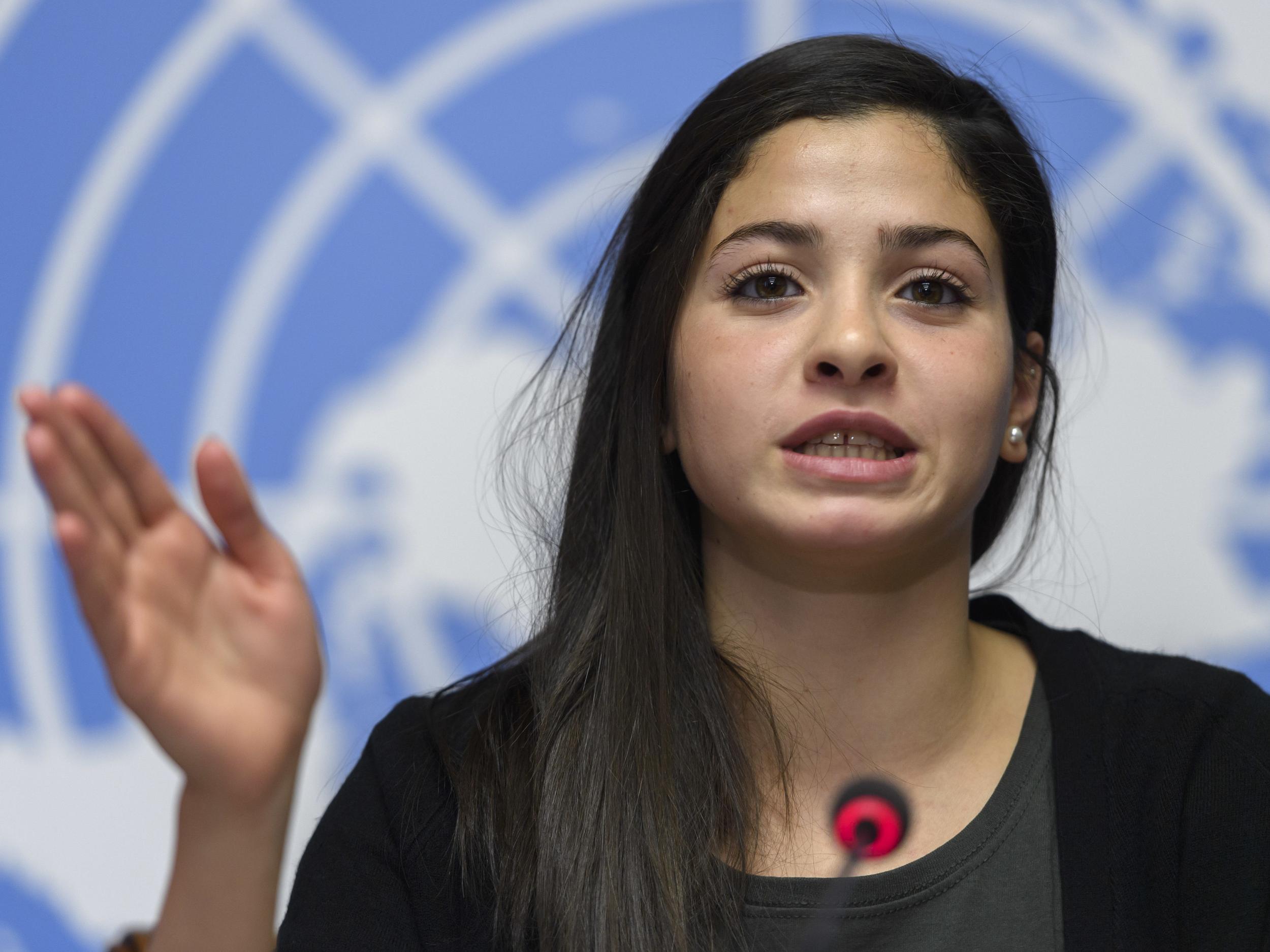 Syrian refugee and Olympic athlete Yusra Mardini speaks to the media about her appointment as UNHCR's Goodwill Ambassador