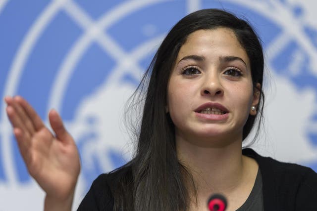 Syrian refugee and Olympic athlete Yusra Mardini speaks to the media about her appointment as UNHCR's Goodwill Ambassador