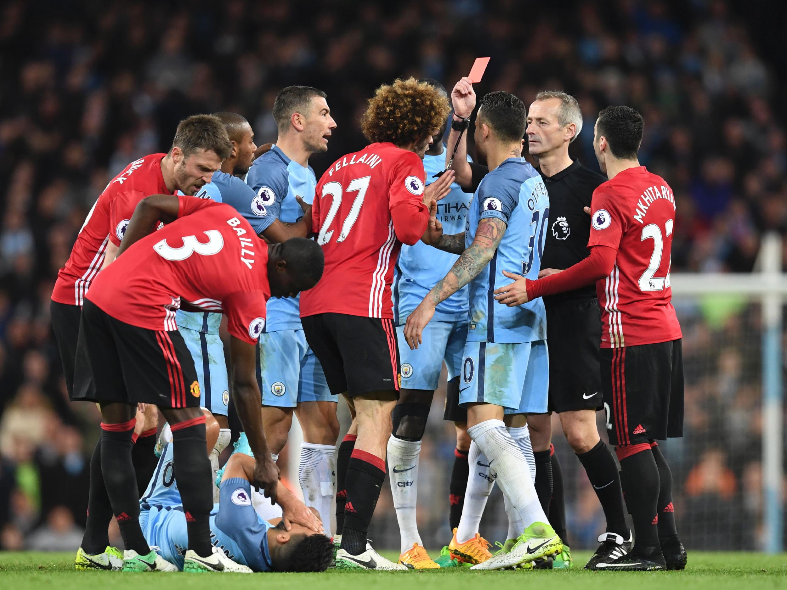 Fellaini was shown a straight red card seconds after picking up a yellow card