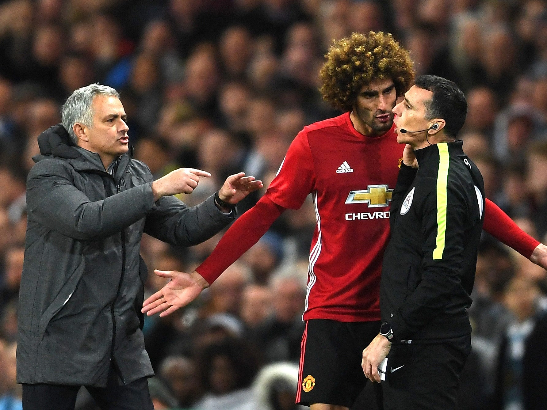 Fellaini was furious at the decision to send him off