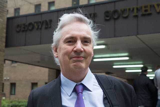 Tim Burton outside Southwark Crown Court before the start of his trial for racially aggravated harassment