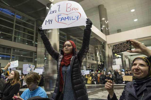 Thousands of protesters gathered at Detroit airport after Mr Trump announced his Muslim travel ban