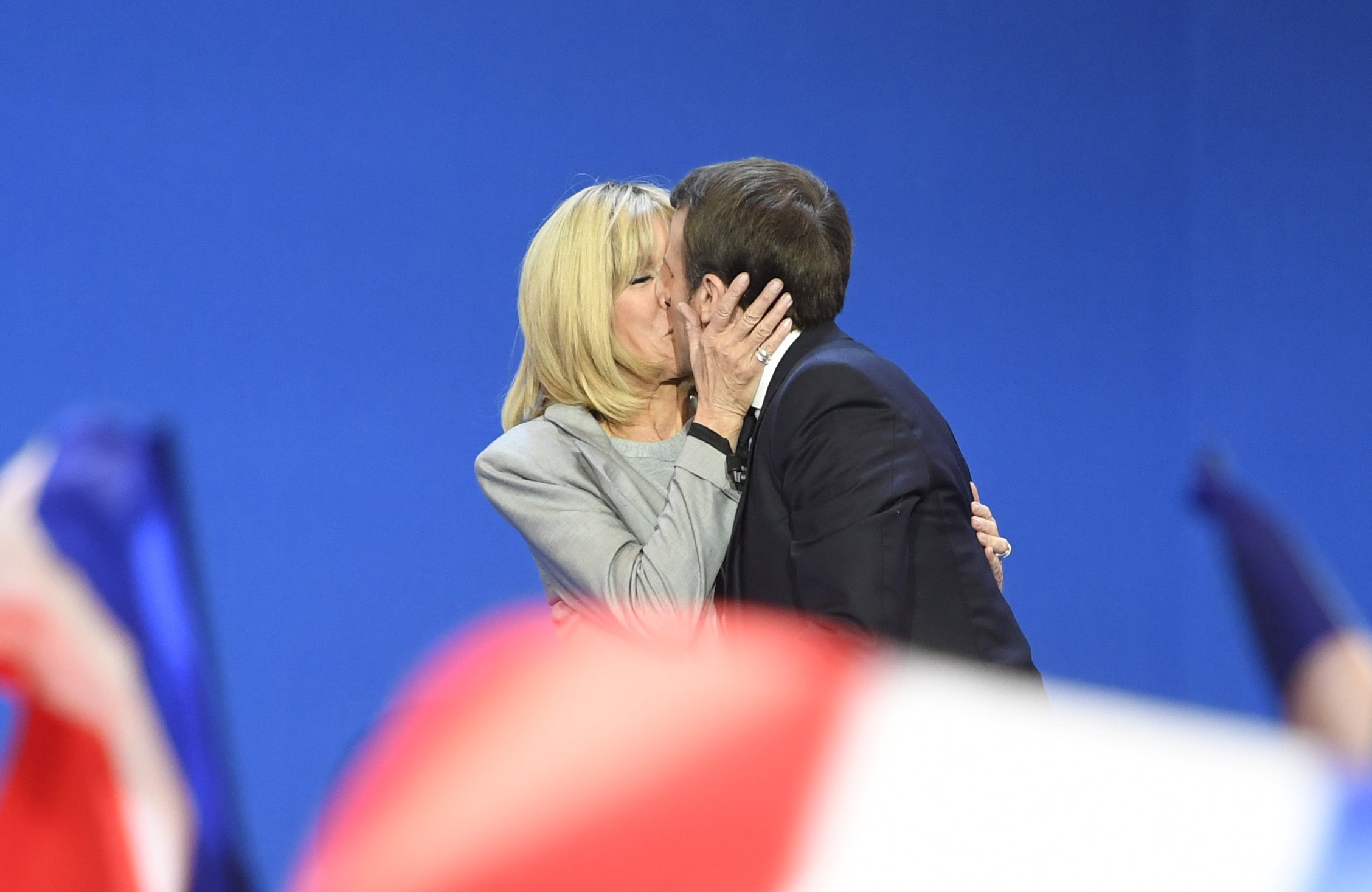 Mme Macron is now 64 and her husband is 39, the same age she was when they first shared a kiss over two decades ago