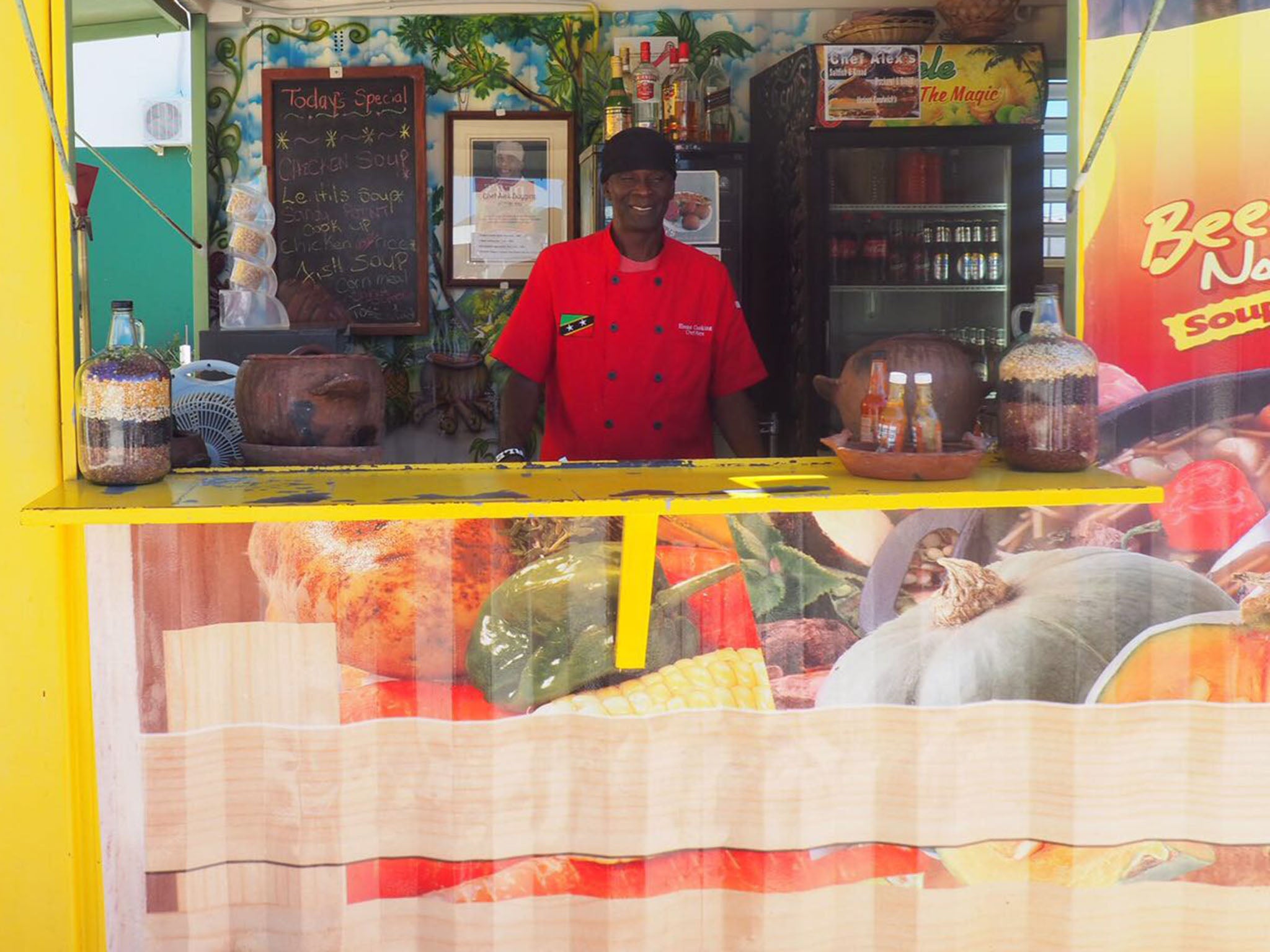 Alex's soup stall is one of ten shipping containers that makes up the Food Court in Basseterre