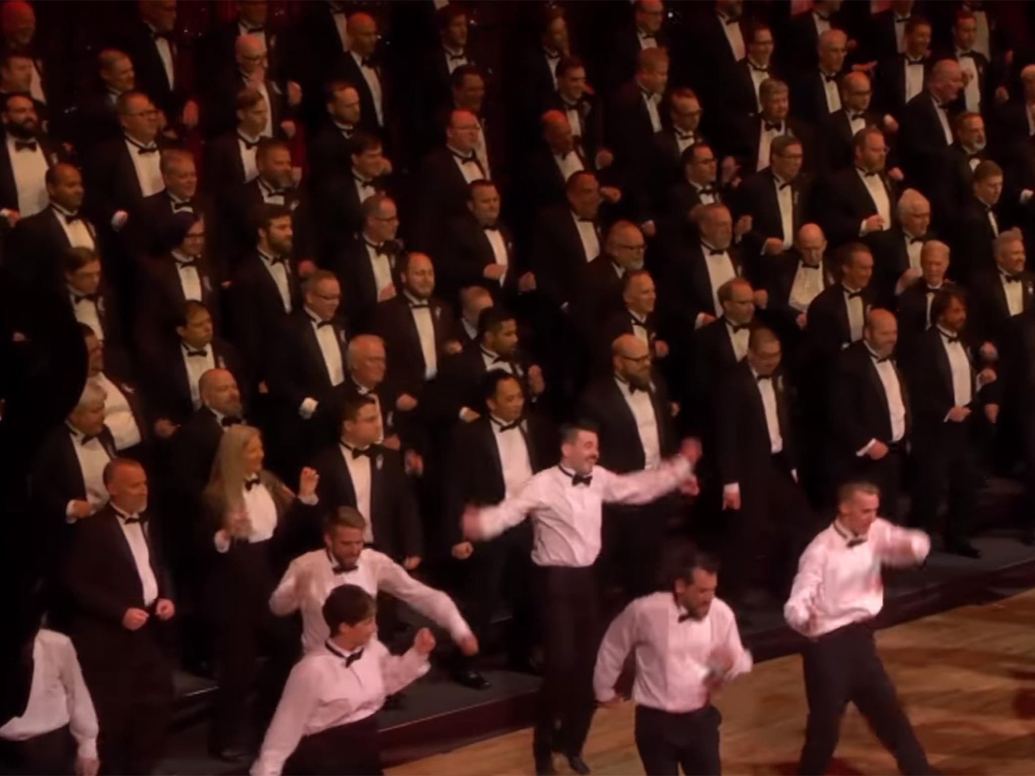 The Portland Gay Men's Chorus performing in the finale of its 2016 Pride concert