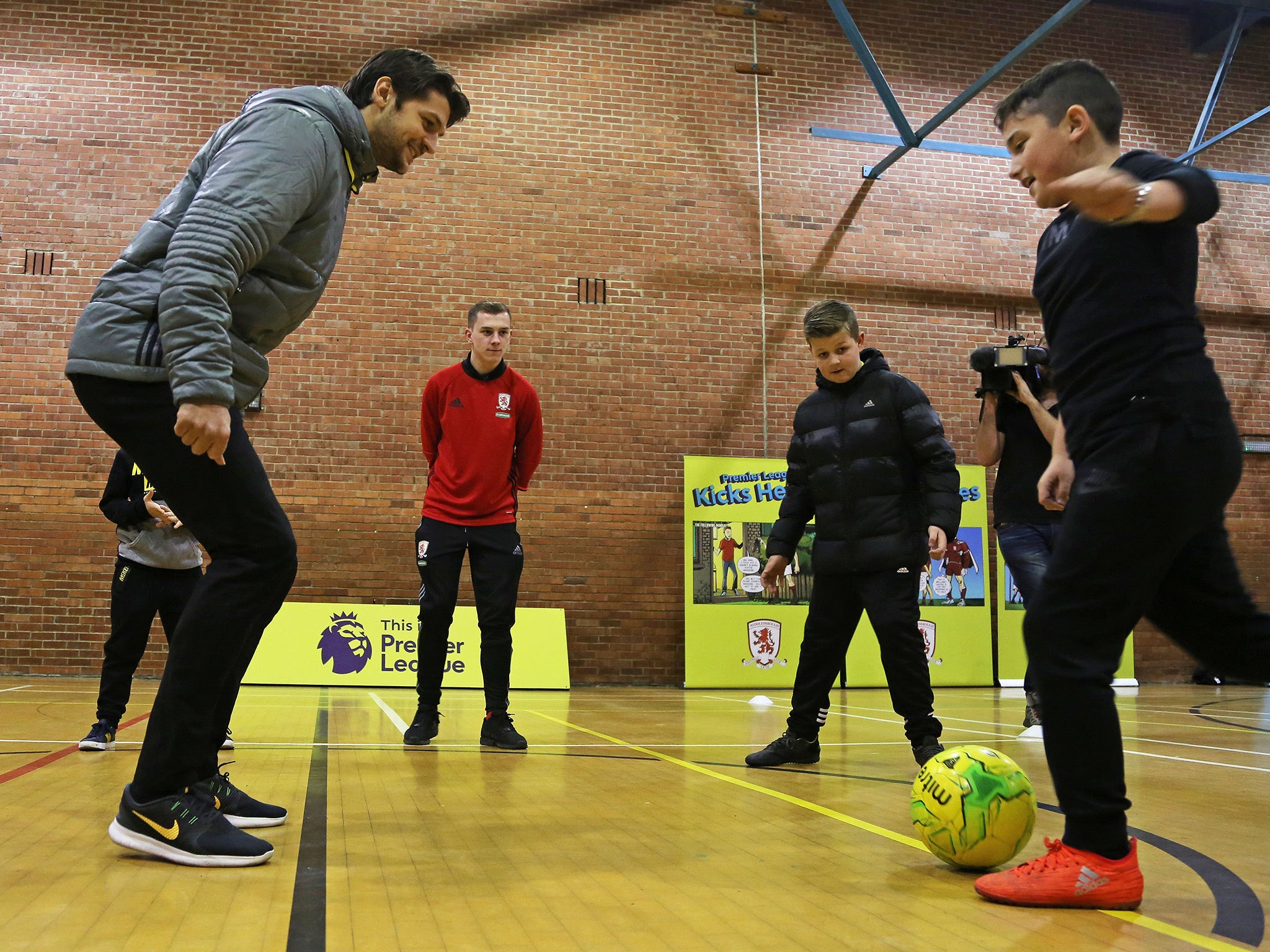 Youngsters from Middlesbrough take part in a session with defender George Friend