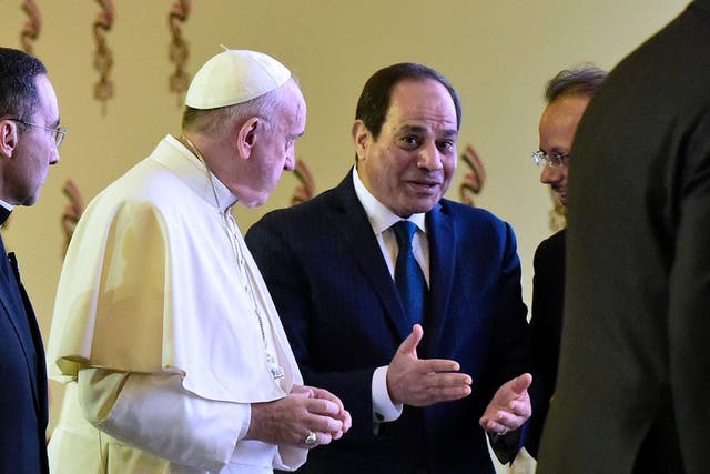 The Pope met with President Sisi in Cairo this afternoon on a visit to promote 'unity and fraternity'