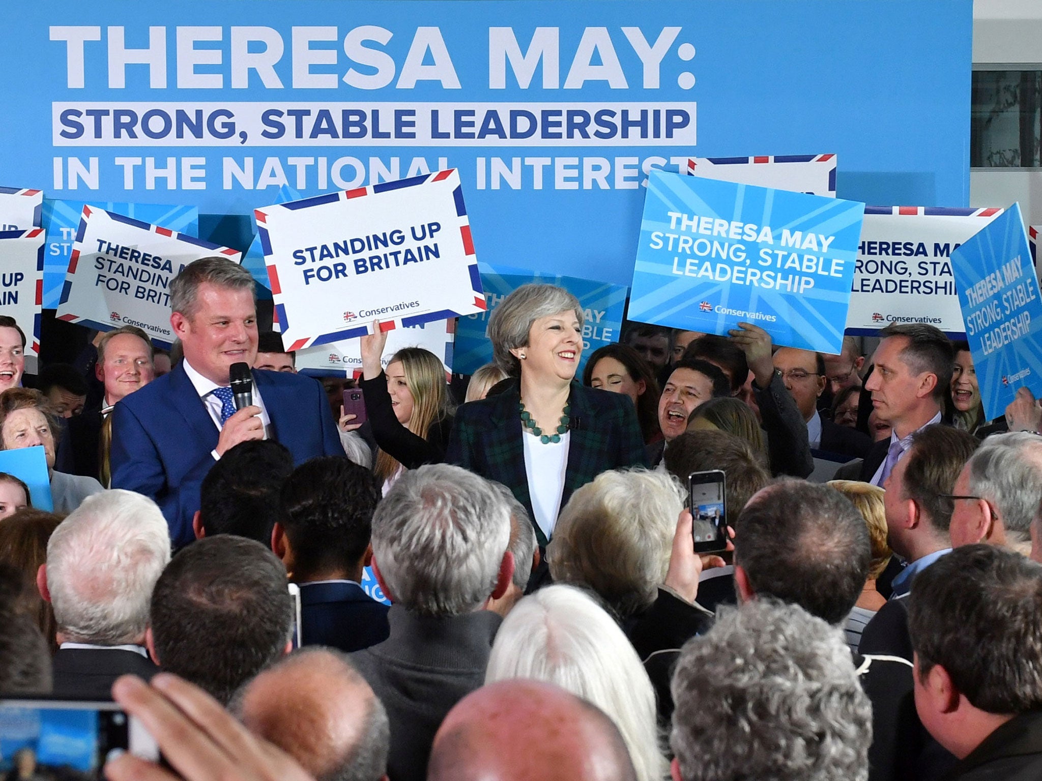 Theresa May speaks to supporters at a campaign event at Shine Centre in Leeds