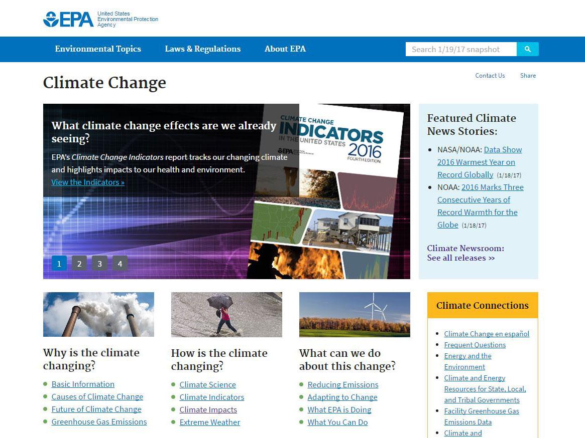 The EPA web page on climate change as it appeared until yesterday
