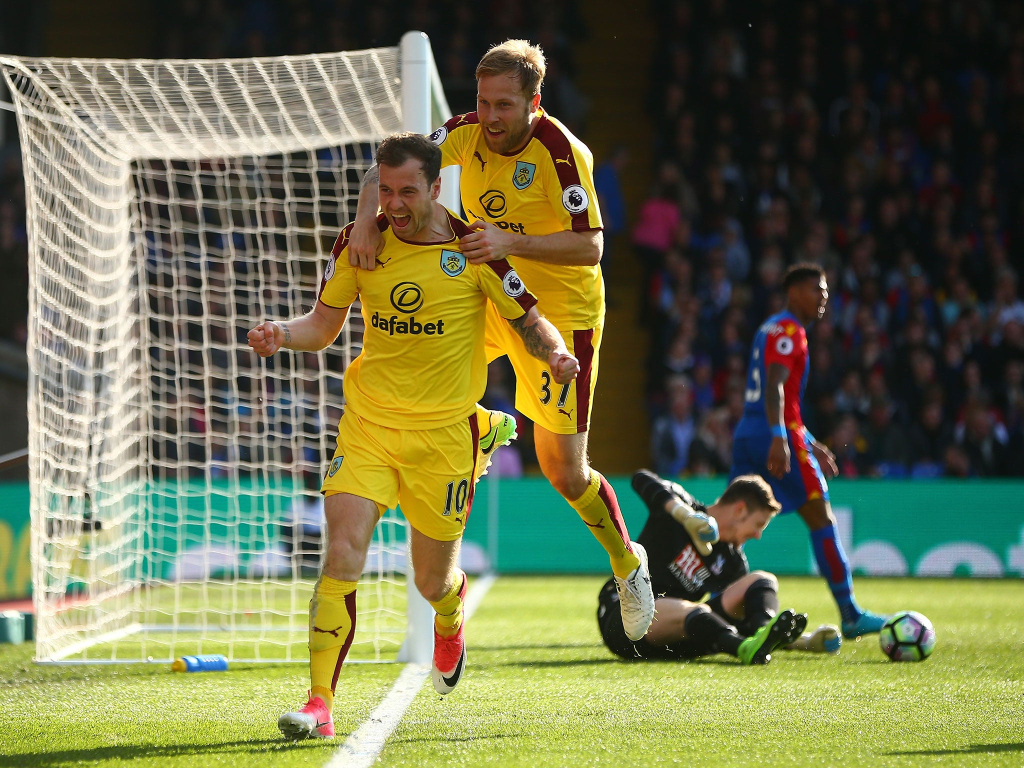 Ashley Barnes celebrates scoring for Burnley against Crystal Palace