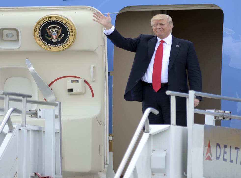 President Donald Trump arrives at Hartsfield Jackson International Airport, aboard Air Force One.