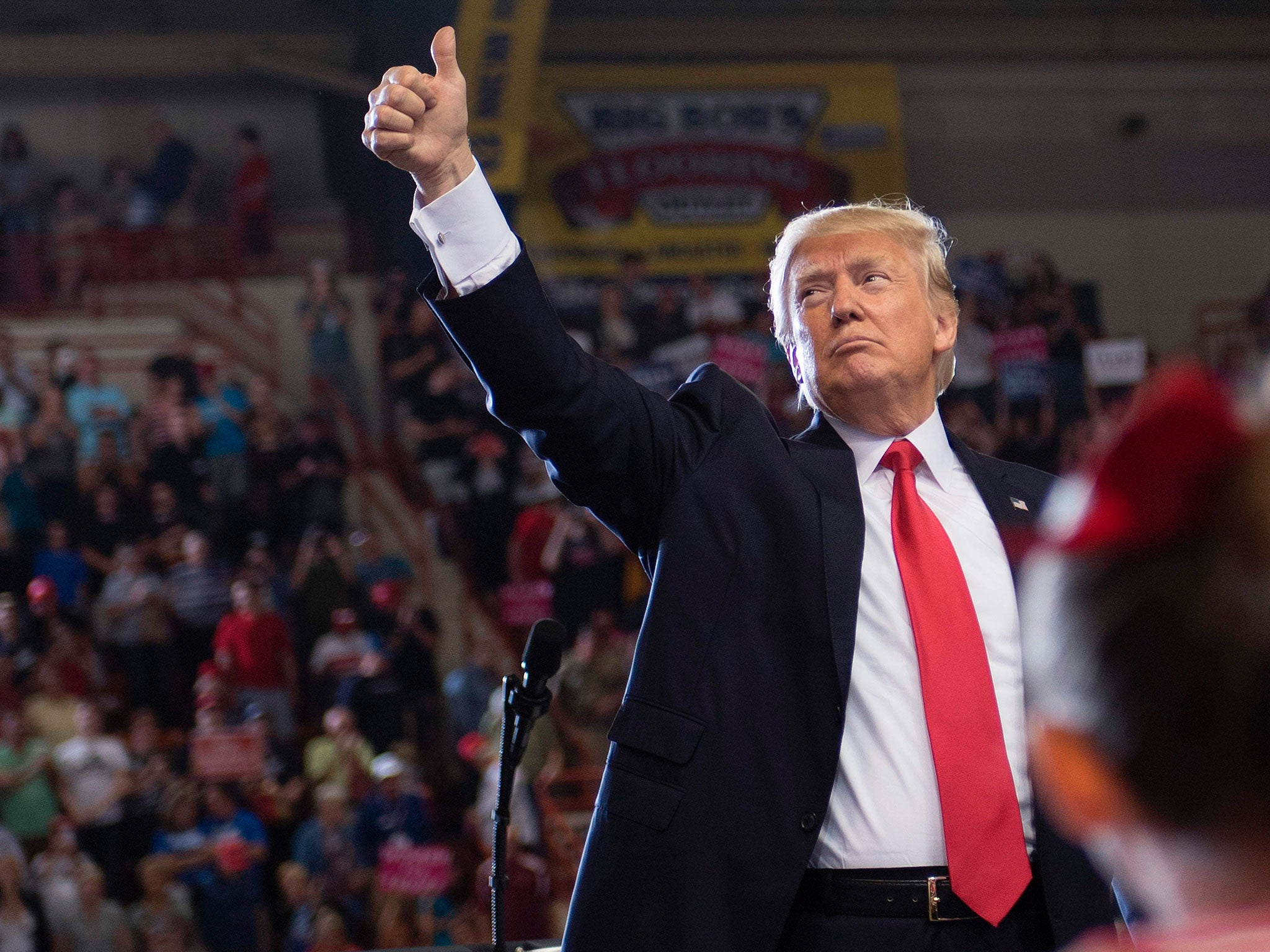 US President Donald Trump addresses a 'Make America Great Again' rally in Harrisburg