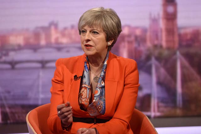 Britain's Prime Minister Theresa May speaks on the BBC's Marr Show in London