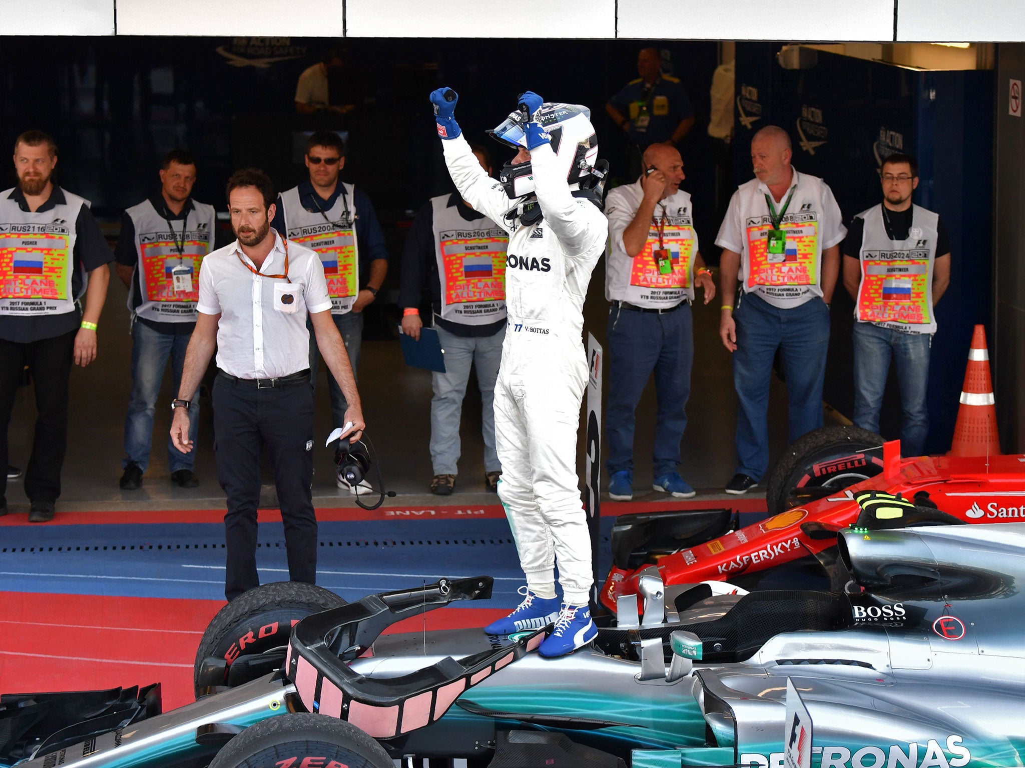 Bottas celebrates after claiming his first-ever F1 victory