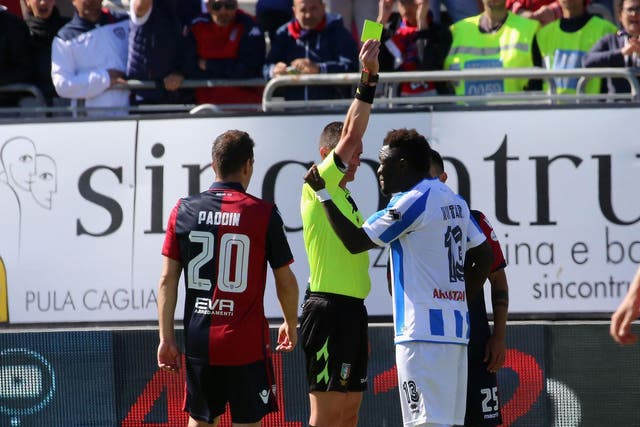 Sulley Muntari has been banned after being issued with a yellow card for reporting racial abuse