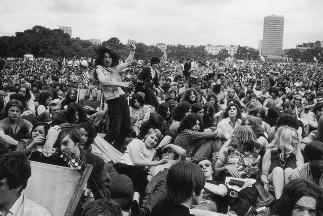 Hippy hippy shakes: Hyde Park at the height of Flower Power. But how much of Sixties counterculture was confined to small bubbles in places like London and Haight-Ashbury, and how much spread into ordinary people’s actual lives elsewhere?
