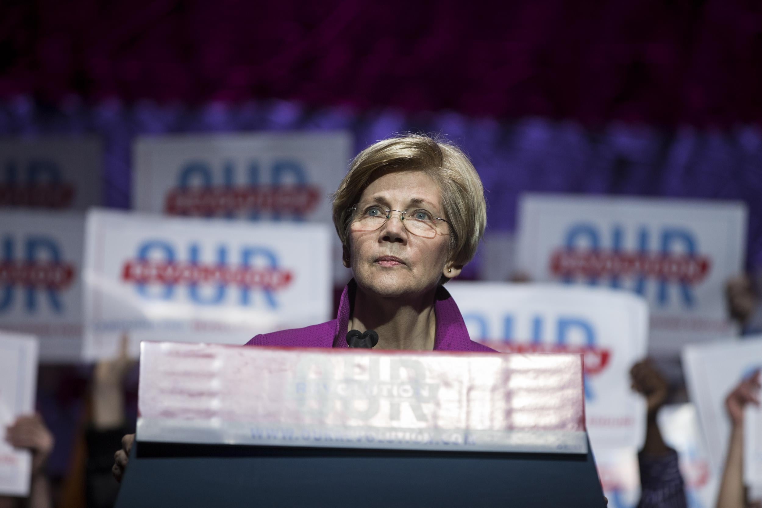 Senator Elizabeth Warren speaks at a recent political rally in Boston