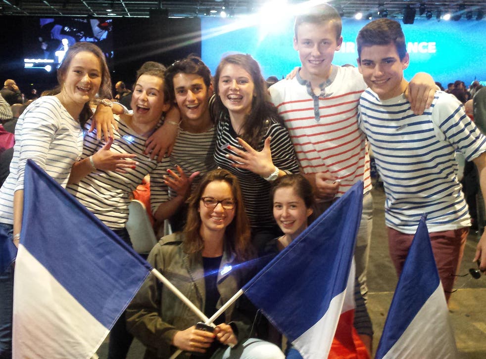 Young supporters at Marine Le Pen's final rally before the second round of voting in the French presidential election