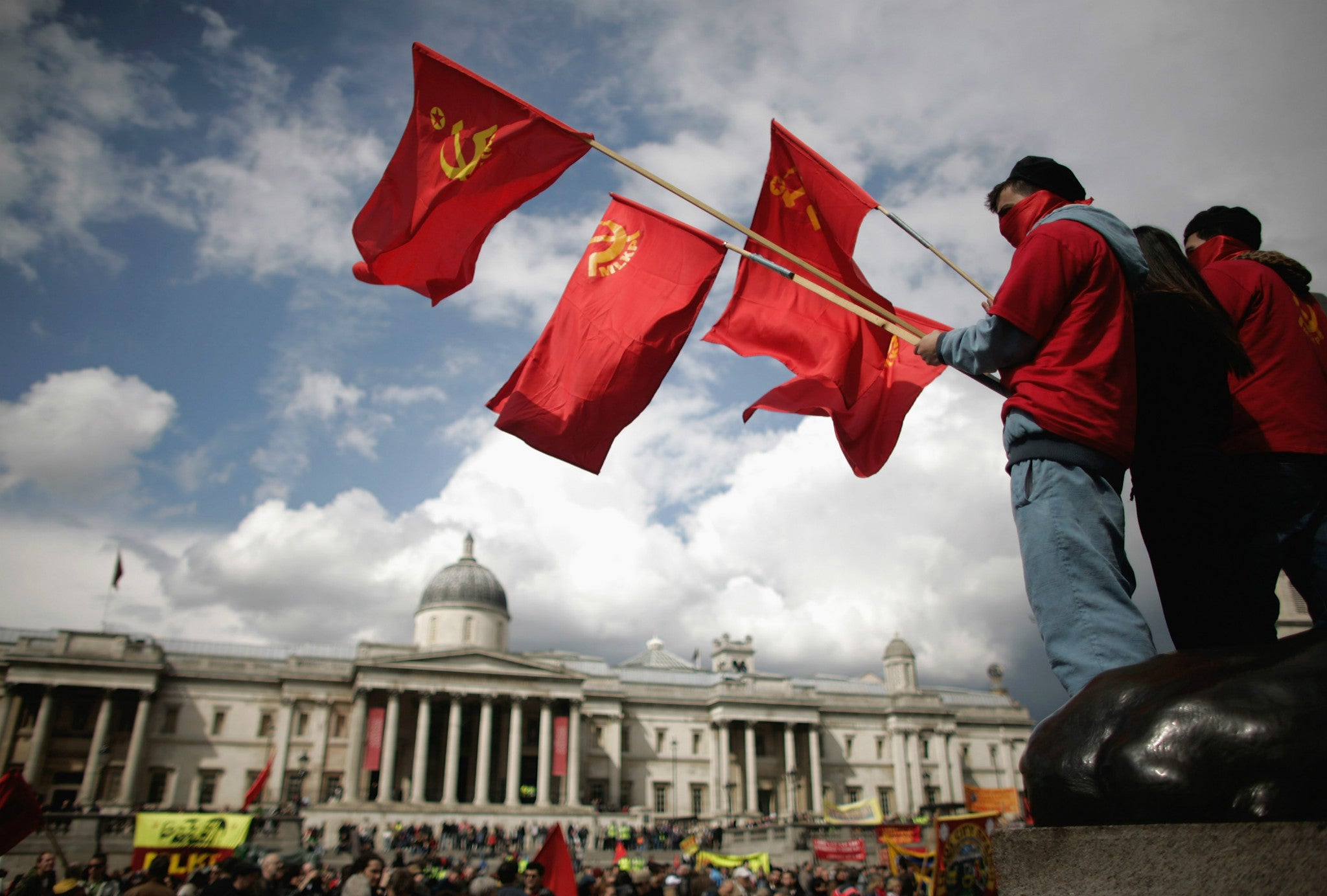 Flying the flag for socialism: demonstrators in Trafalgar Square
