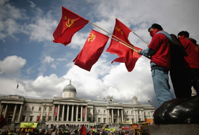 Flying the flag for socialism: demonstrators in Trafalgar Square 