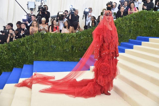 Katy Perry attends the 'Rei Kawakubo'/Commes des Garcons: Art of the In-Between' Met Gala in New York wearing a dress by John Galliano for Maison Margiela