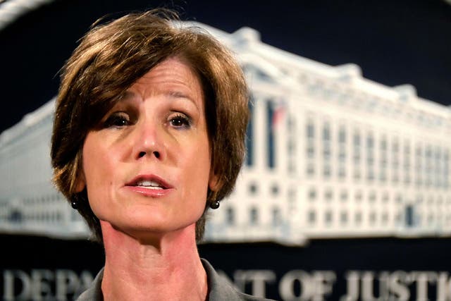 Sally Yates was fired in January for refusing to defend Mr Trump's travel ban