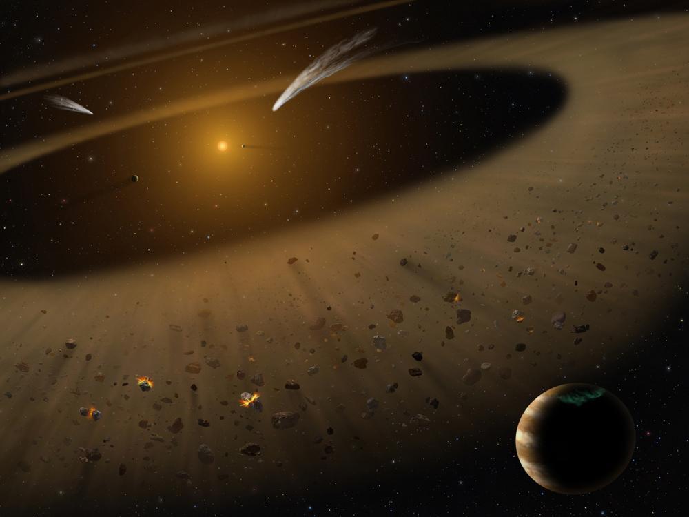 The solar system around the star Epsilon Eridani looks remarkably similar to the one around our own sun