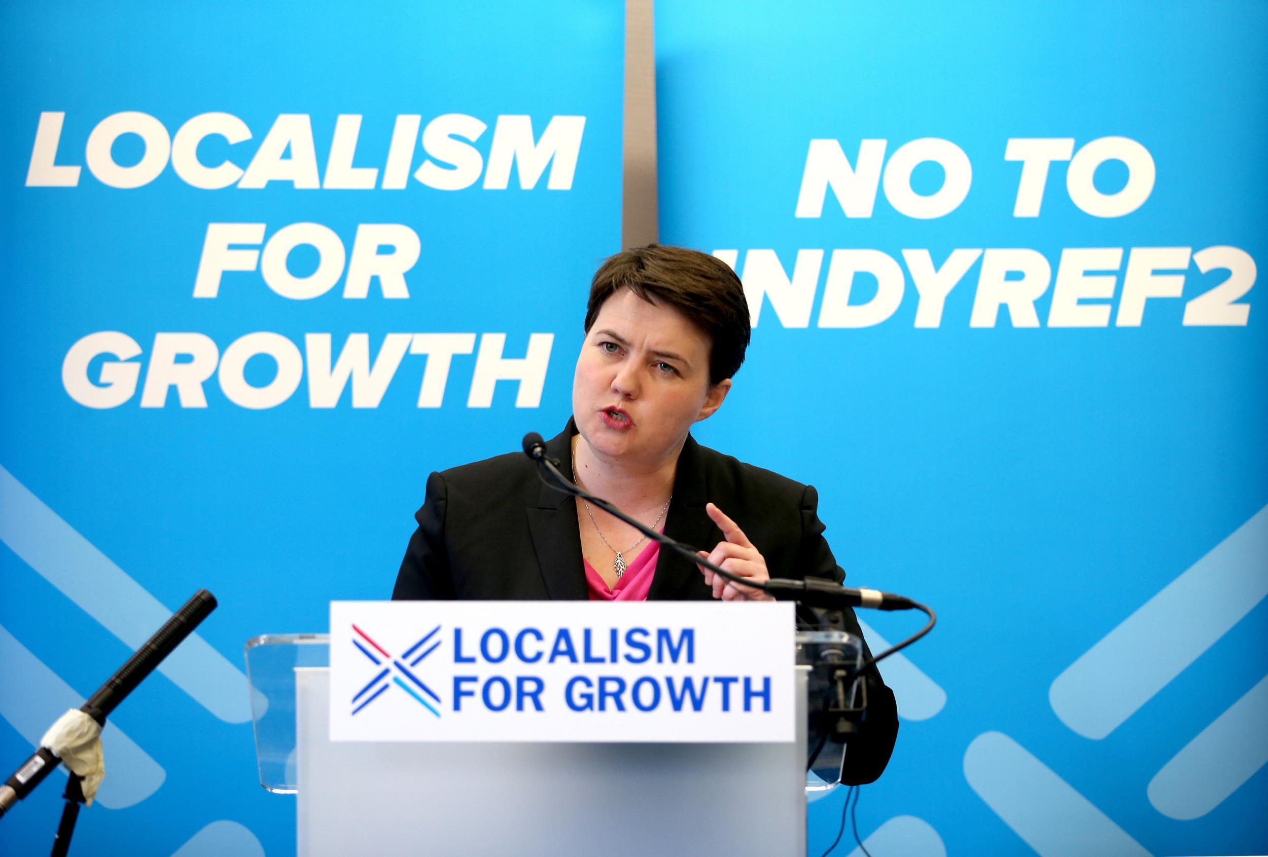 Ruth Davidson delivers a speech ahead of the Scottish local elections