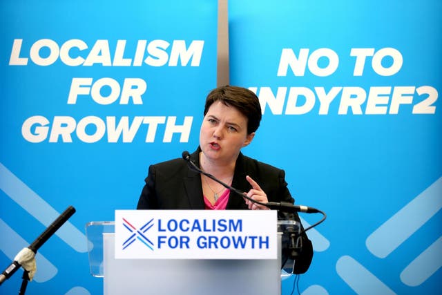 Ruth Davidson delivers a speech ahead of the Scottish local elections