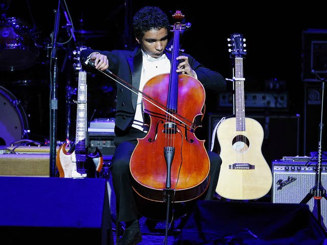 Cellist Adam Mandela Walden performs onstage at the 2nd Light Up The Blues Concert - An Evening Of Music To Benefit Autism Speaks at The Theatre At Ace Hotel in Los Angeles, California