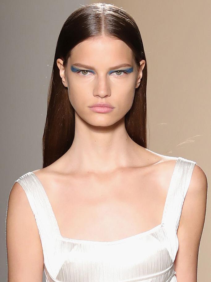 Models at Victoria Beckham sported cobalt blue graphic eyes