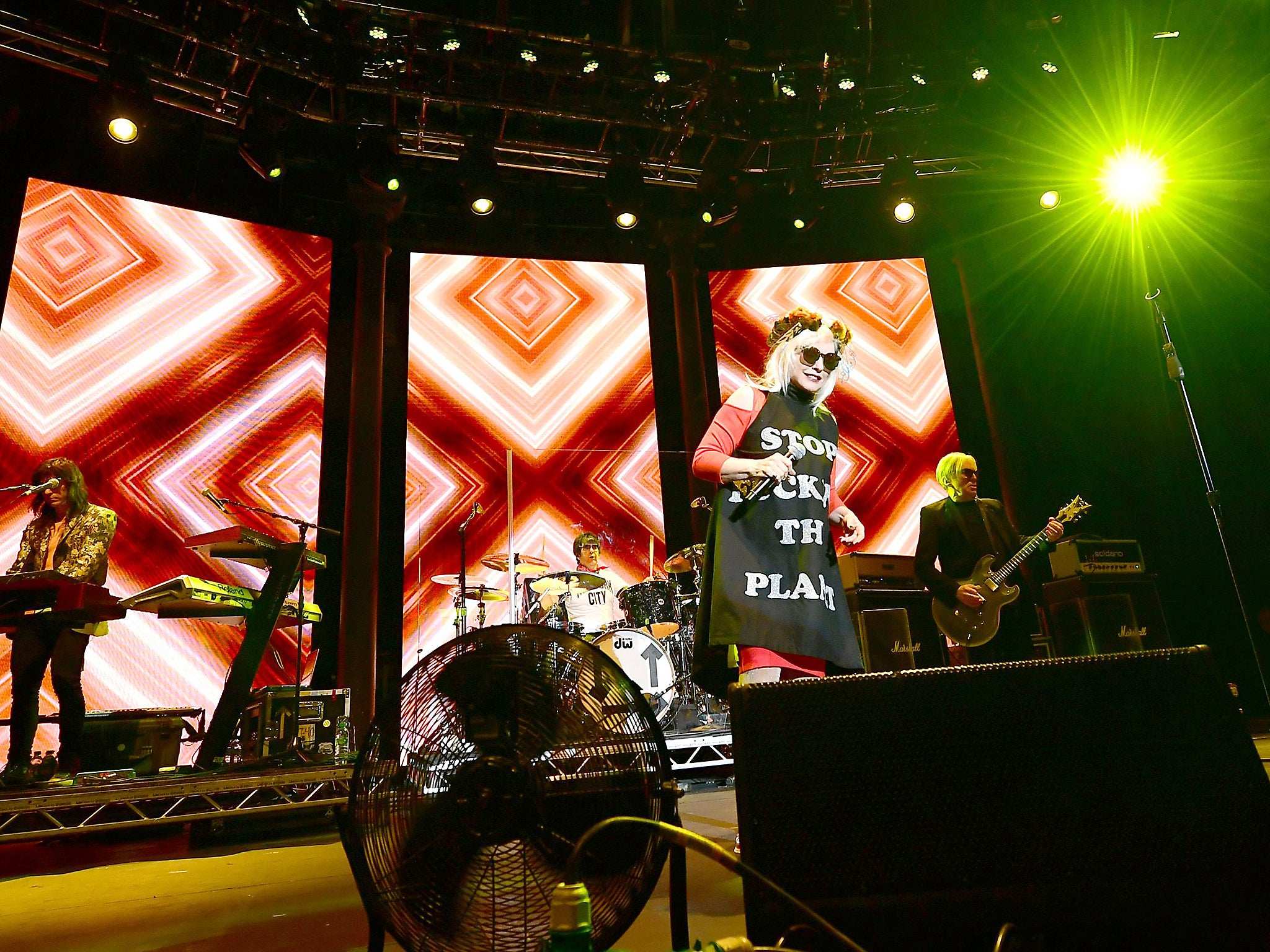 Debbie Harry of Blondie performs on stage at the Roundhouse, London, to promote their new album Pollinator