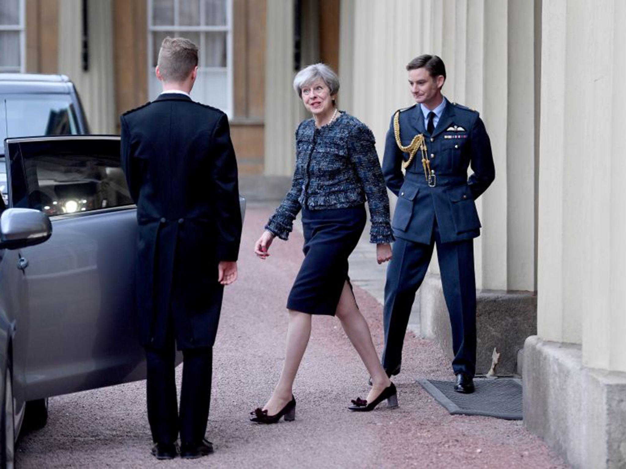 Theresa May leaves Buckingham Palace after meeting Queen Elizabeth after Parliament was dissolved ahead of the general election