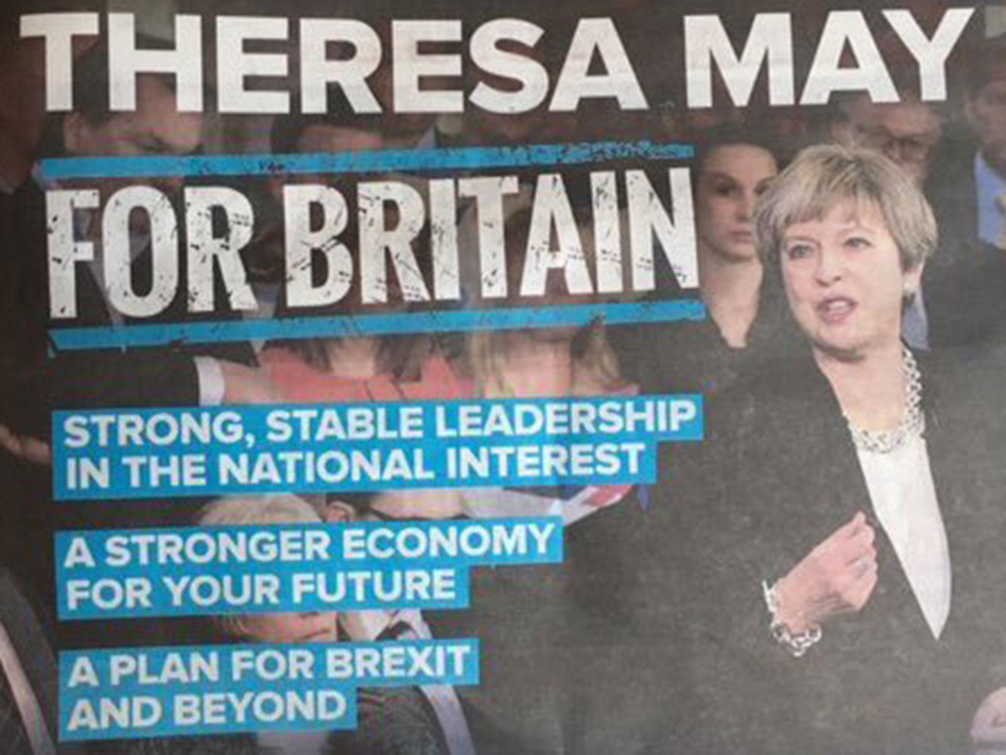 The Conservative advert published on the front of several weekly titles