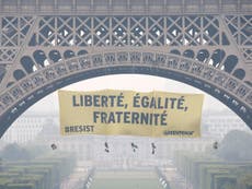 Greenpeace unfurls anti-Marine Le Pen banner from Eiffel Tower